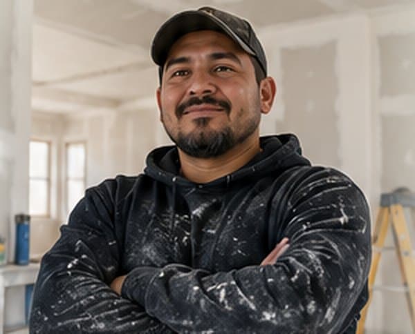 Contratista sonriendo en una obra